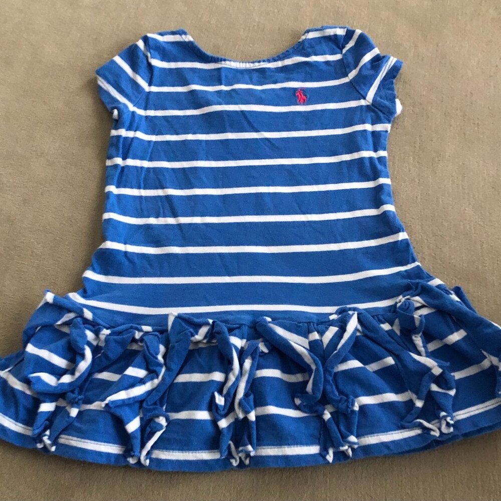 Ralph Lauren Girls Blue White Striped Dress Short Sleeves Size 3T